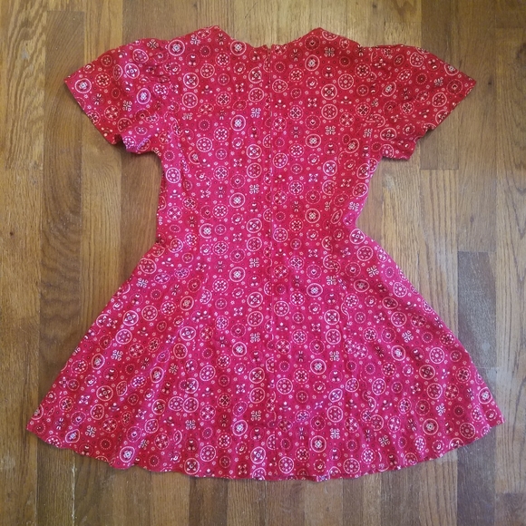 Vintage 70s Handmade Kids Red Bandana Fit & Flair Dress Zip Back Cap Sleeves. - Picture 7 of 10